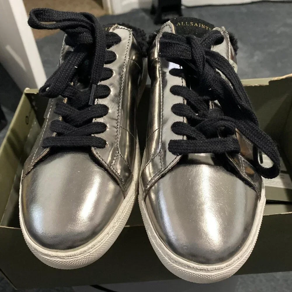 ALLSAINTS Women's Sheer Metallic Sneaker Mules missing lid - Picture 6 of 9